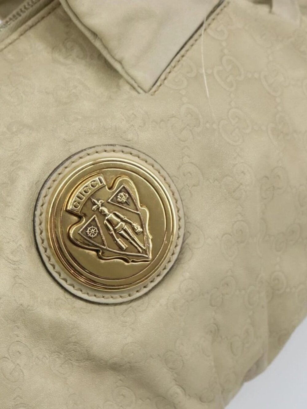 GUCCI GG Canvas Guccissima Histeria Bag Leather Ivory Gold 197020 Auth 159286 - Picture 10 of 16